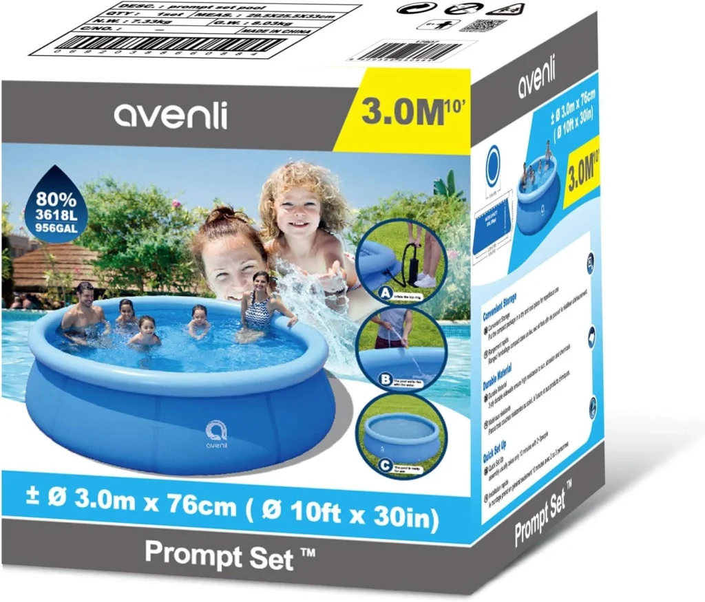 JLeisure Avenli 17807 10 Foot x 30 Inch 2 to 3 Person Capacity Prompt Set Above Ground Kid Inflatable Outdoor Backyard Swimming Pool, Blue